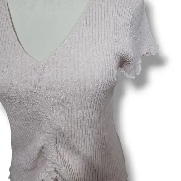 Fate Fitted Y2K Vibes Ribbed Pale Pink Top - Picture 4 of 5